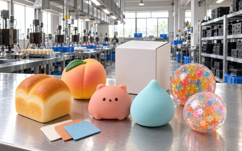 Custom PU silicone and TPR squishy toy samples in the EDNTOY factory